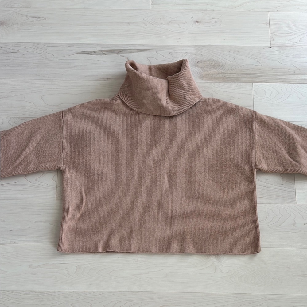 Turtleneck Cropped Sweater in Tan